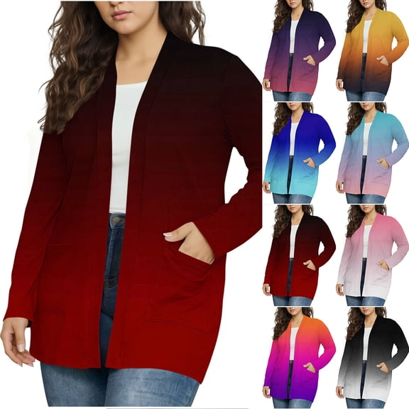 Hfnxid Womens Plus Size Cardigans Lightweight Gradient Cover Ups Casual Open Front Cardigan Soft Casual Fall Shrugs Light Blue L