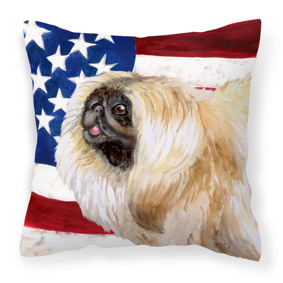 Carolines Treasures BB9681PW1414 Pekingese Patriotic Fabric Decorative Pillow  14Hx14W multicolor