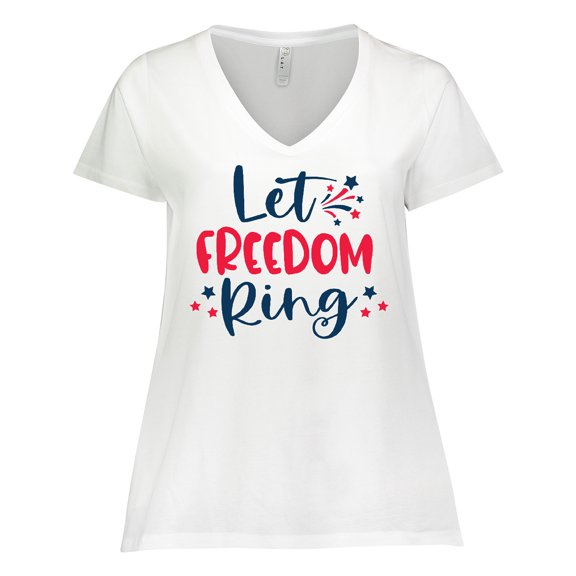 Inktastic 4th of July Let Freedom Ring with Stars Women's Plus Size V-Neck T-Shirt