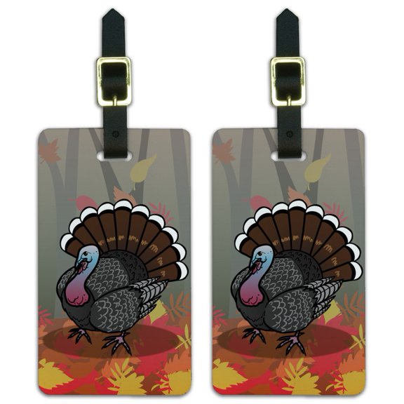 Turkey Thanksgiving Autumn Luggage ID Tags Suitcase Carry-On Cards - Set of 2