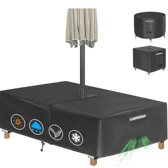 Patio Table Cover with Umbrella Hole - 108"L x 82"W x 23"H (COVER SIZE，NOT TABLE SIZE) Heavy Duty Waterproof 600D Oxford Fabric Outdoor Lawn Patio Furniture Covers