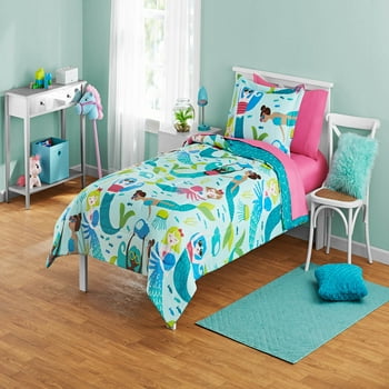 Your Zone Kids Teal and Pink Mermaid 5 Piece Bed in a Bag with sheet set, Twin