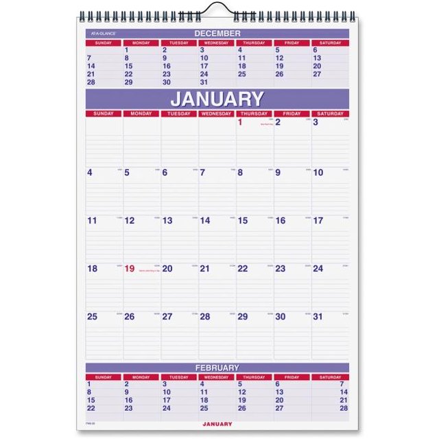At A Glance 16 x 23 in. 3-Month Wall Calendar