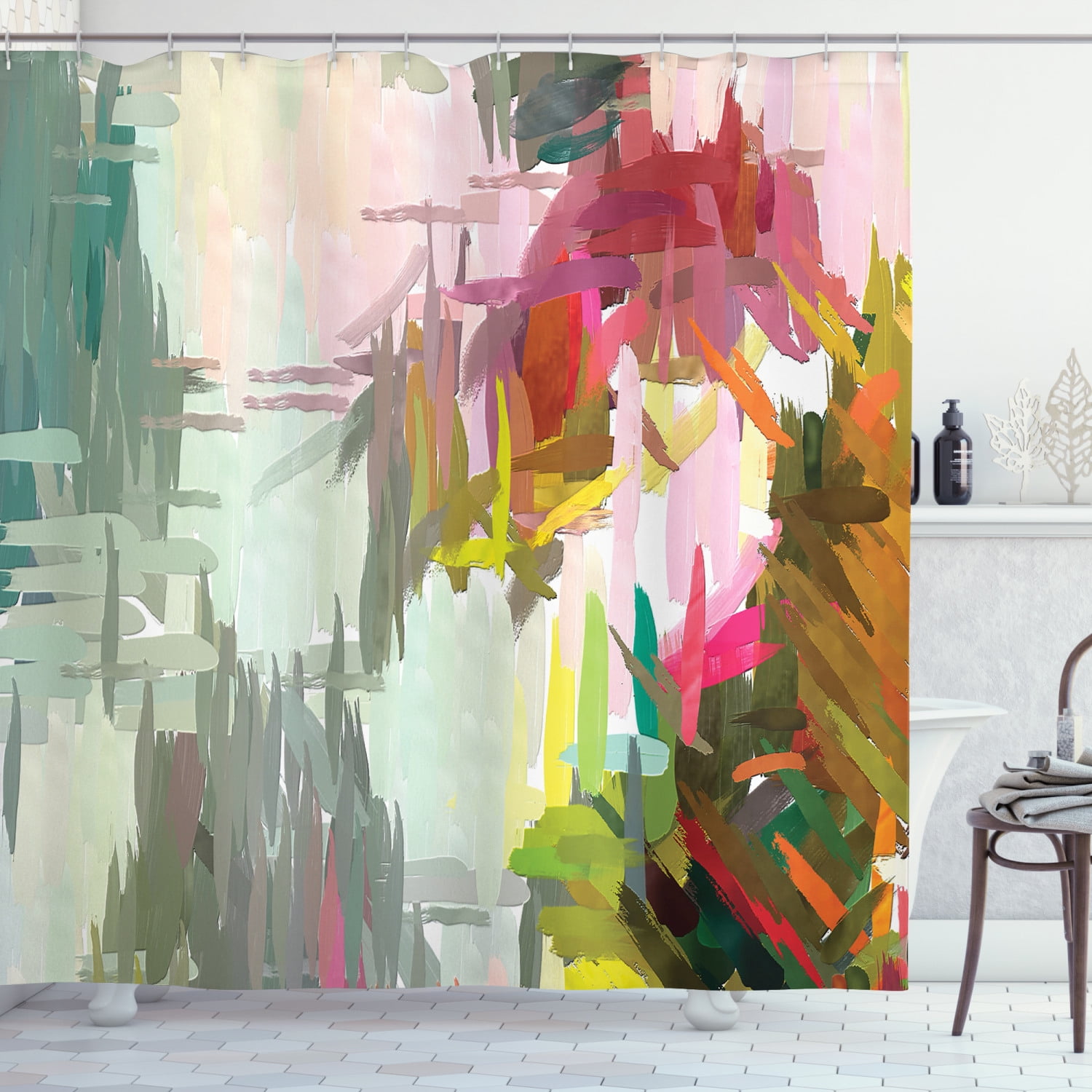 Fine Art Shower Curtain, Pattern of Colorful Random Paintbrush Strokes