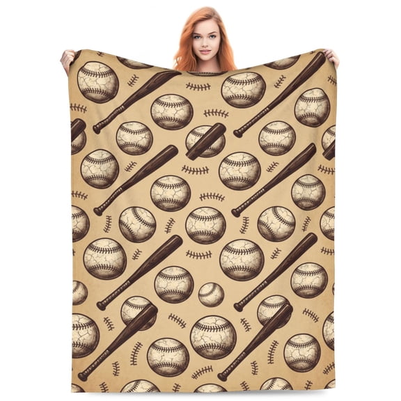Baseball Blanket, Brown Sport Soft Fuzzy Plush Throw, Warm Cozy Fleece Bedding For Couch, Sofa And Lounging 50x40