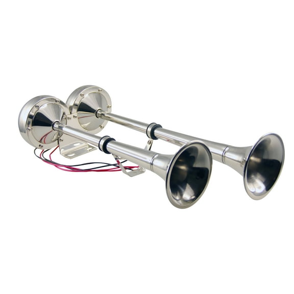 Pactrade Marine Boat RV Car Stainless Steel Dual Trumpet Horn Complete Set 12V