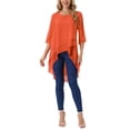 thumbnail image 2 of INSPIRE CHIC Women's Round Neck 3/4 Ruffle Split Sleeve High Low Asymmetrical Chiffon Tunic Blouse Orange S, 2 of 6