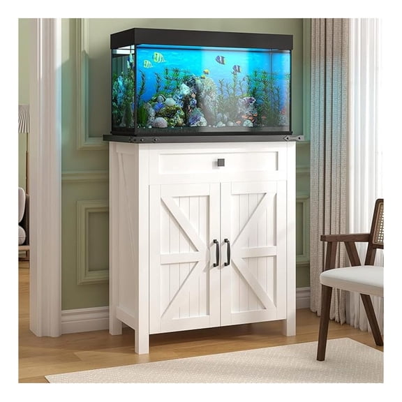 20 Gallon Aquarium Stand with Storage, Farmhouse Fish Tank Stand, Reptile Terrarium Cabinet, White - 27.6"x15.7"