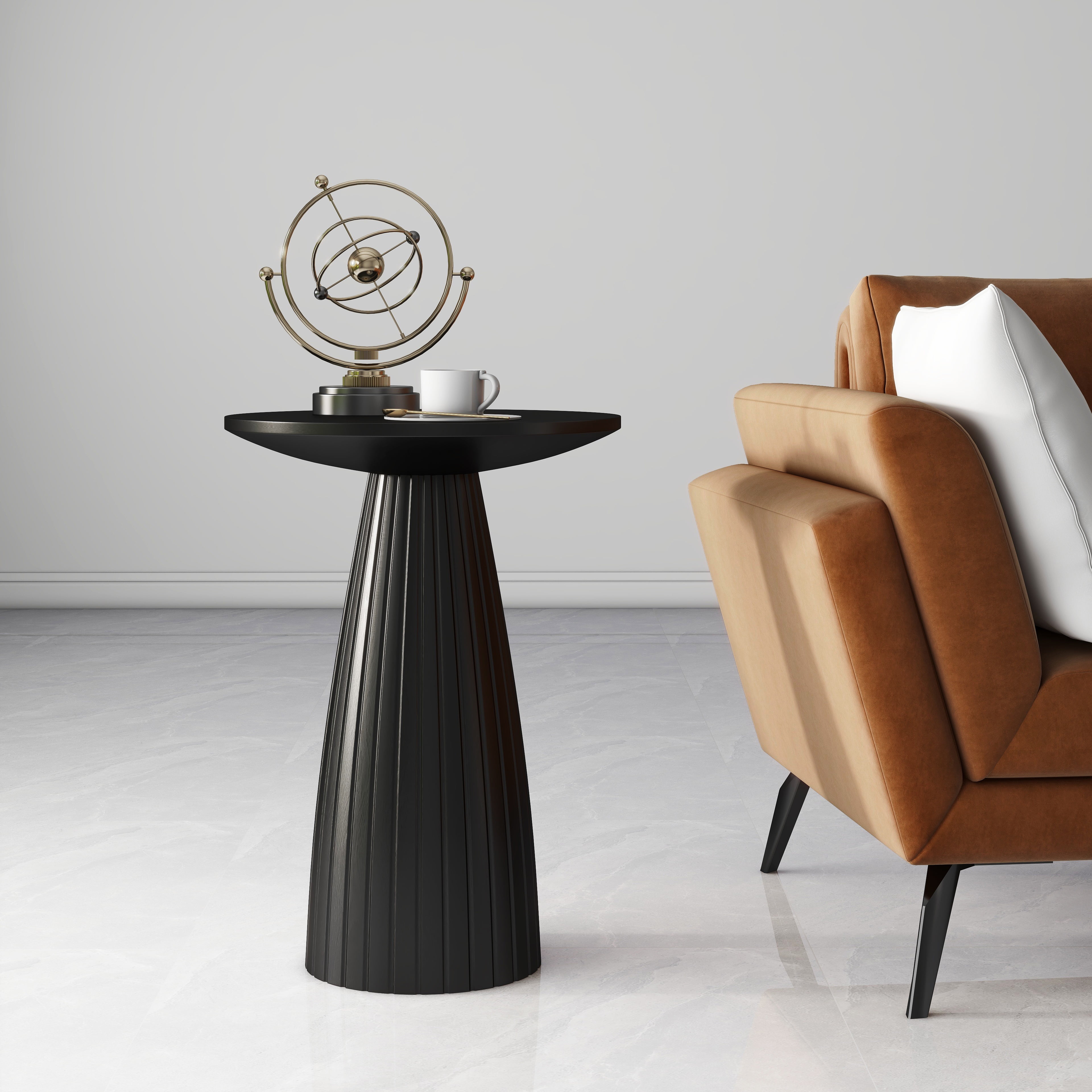 Solid Wood Round Top Pedestal End Table Pedestal Side Table Black Accent Table for Living Room Furniture