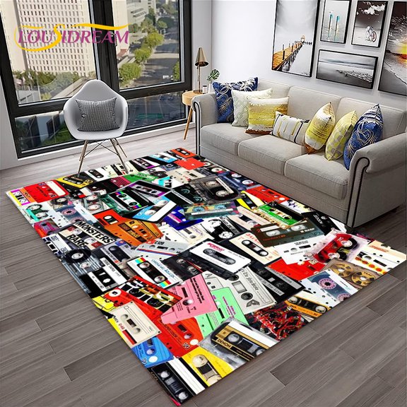 Retro Music Cassette Tape Pattern 3D Carpet Rug for Home Living Room Bedroom Sofa Doormat r kids Area Rug Non-slip Floor Mat