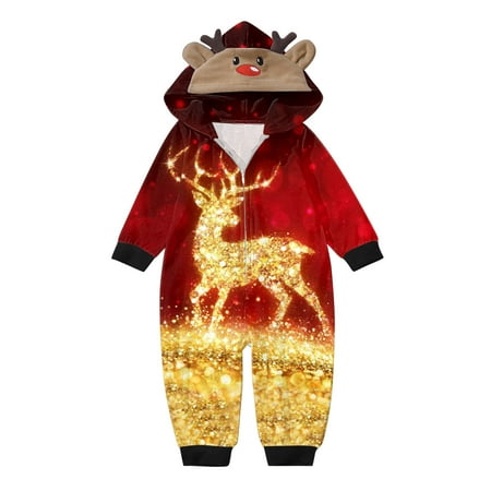 

Family Christmas Pajamas Matching Sets Baby Christmas Match Pajamas Deer Headed Print Long Sleeve Zipper Soft Romper Family Matching Outfits Red 0-3 Mouths