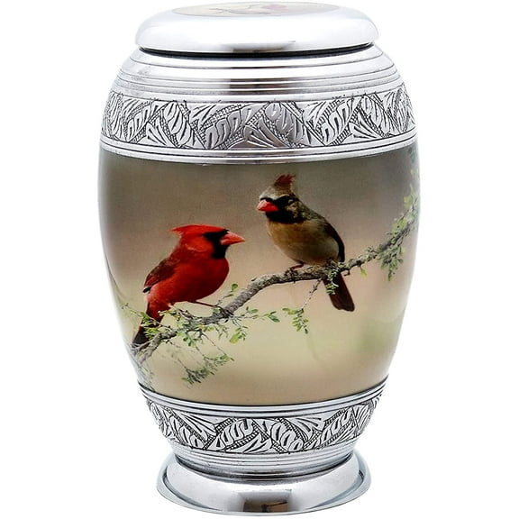 RUZIOON Beautiful Cardinal Couple Bird Cremation Large Urn for Human Ashes - Adult Funeral Urn Handcrafted - Affordable Urn for Ashes (Adult (200 lbs) – 10.5 x 6 “, Urn)