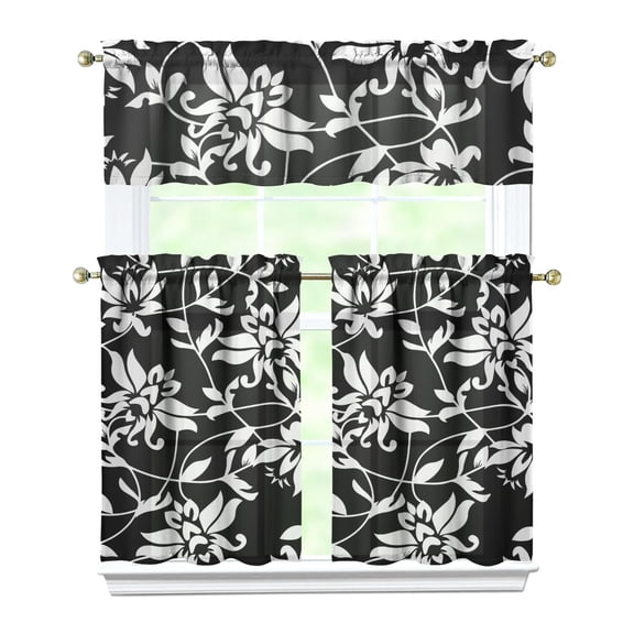 Vintage Farmhouse Curtains 36 Inch - 3 Panel Bohemian Wildflower Set with Rustic Floral Print, Rod Pocket Kitchen