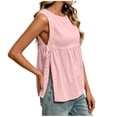 thumbnail image 6 of Women's Tank Top, Fashion Casual Summer Solid Color Round Neck Sleeveless Pullover Side Split Top, Loose Fit Cami with Side Tie, Trendy Blouse for Daily, 6 of 7