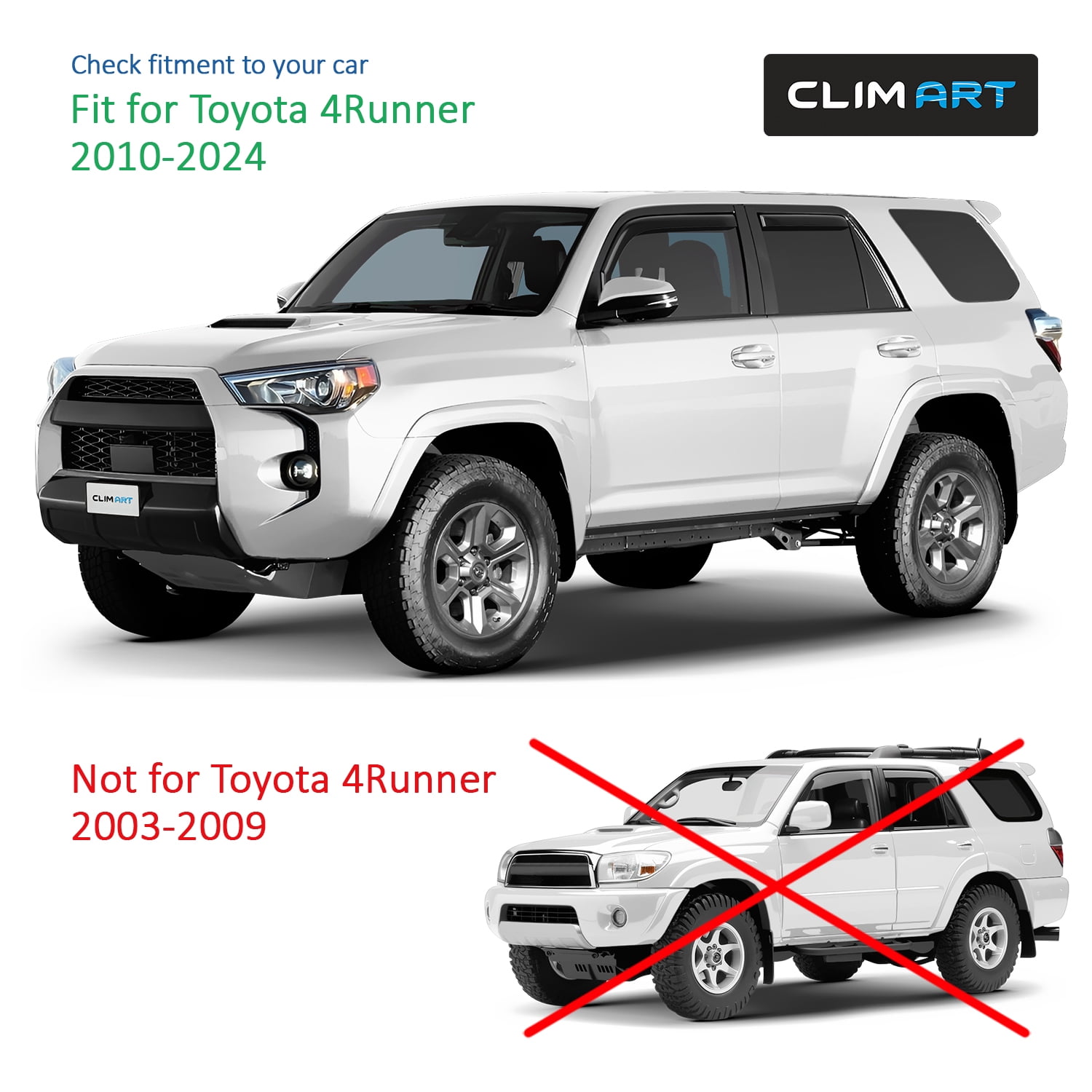 CLIM ART in-Channel Incredibly Durable Rain Guards for Toyota 4Runner 2010-2024, Original Window Deflectors, Vent Deflector, Vent Window Visors, Dark Smoke Truck Accessories, 4 pcs- 610080LP