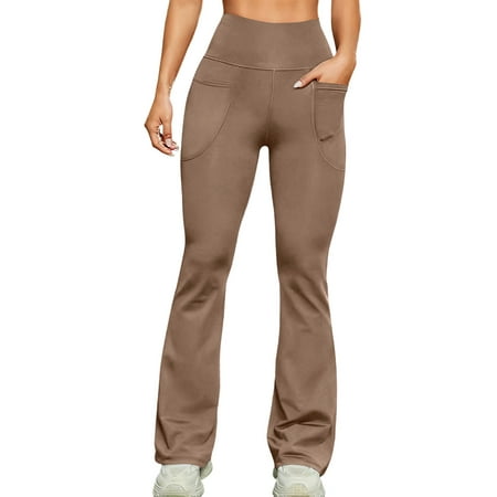 Babcutegg Yoga Pants for Women Quick Dry Straight Leg Athletic Wear Gym Pants Elastic Waist Womens Sport Clothes Coffee Size L