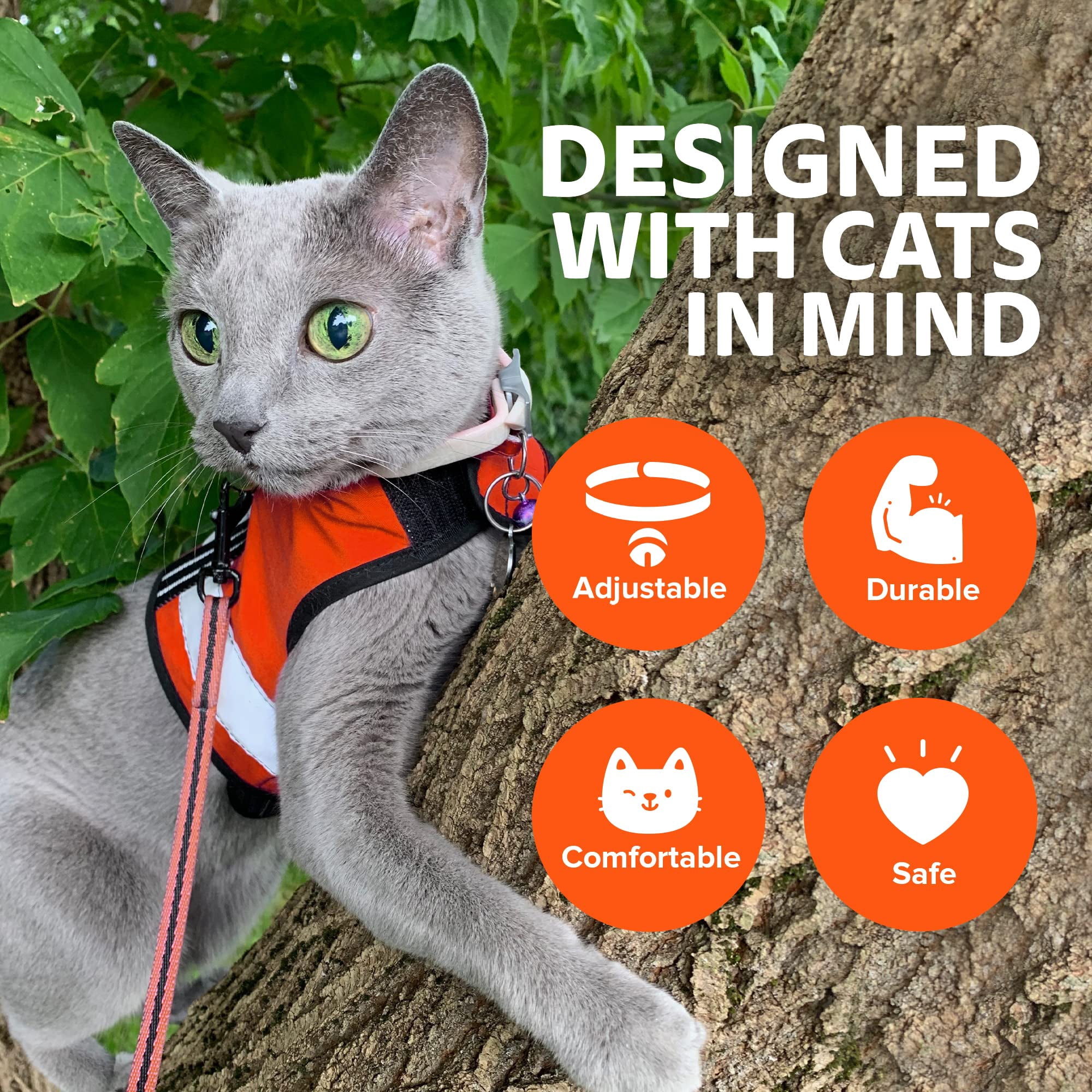 Kitty Holster Reflective Safety Harness (Made in USA) Color: Outrageous Orange, Size: S/M