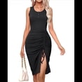 thumbnail image 3 of Vestido Ajustado Fruncido para Mujer, Minivestido de Verano Acanalado con Cordón y Tirantes Finos. Negro M, 3 of 9