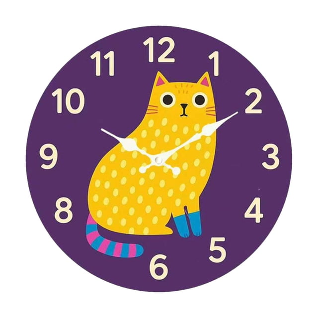 Reloj de pared de , reloj colgante de madera, silencioso, con números arábigos, sin , decoración de pared para bar, aula, sala de fiestas, Gato amarillo