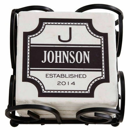 - Personalized Family Coaster with Holder, Grey