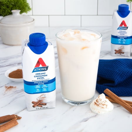 ATKINS PROTEIN SHAKE, LOW GLYCEMIC, HIGH PROTEIN, CREAMY CINNAMON SWIRL, 4 COUNT