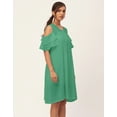 thumbnail image 3 of Moomaya Solid Cold Shoulder Shift Dresses For Women, Round Neck Short Dress, 3 of 8
