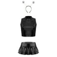 thumbnail image 3 of Sxiwei Womens 3 Piece Shiny Metallic Astronaut Cosplay Costume Latex Crop Top Skirts with Headband Black L, 3 of 6