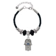 thumbnail image 2 of Delight Jewelry Silvertone Hamsa Hand with Blue Crystal Godmother Celtic Knot Leather Bead Bracelet, 7"+2" Extender, 2 of 4