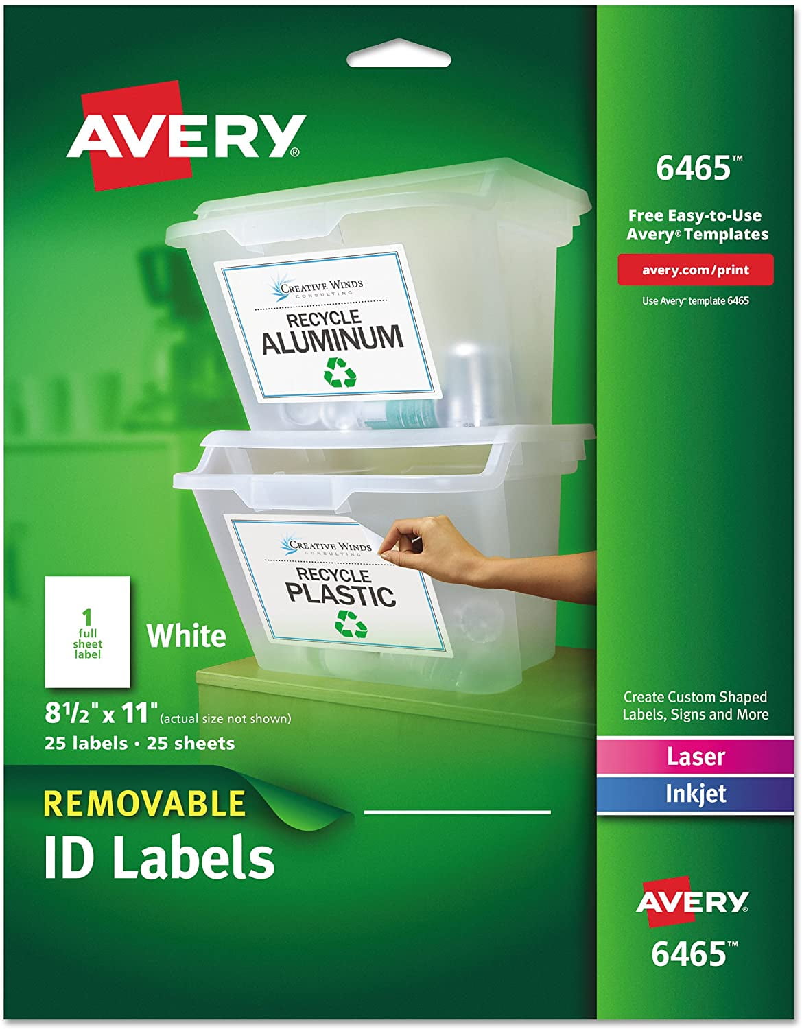 Avery Self-Adhesive Removable Laser Id Labels, White, 8.5 x 11 inches, 25 per Pack (6465 ...