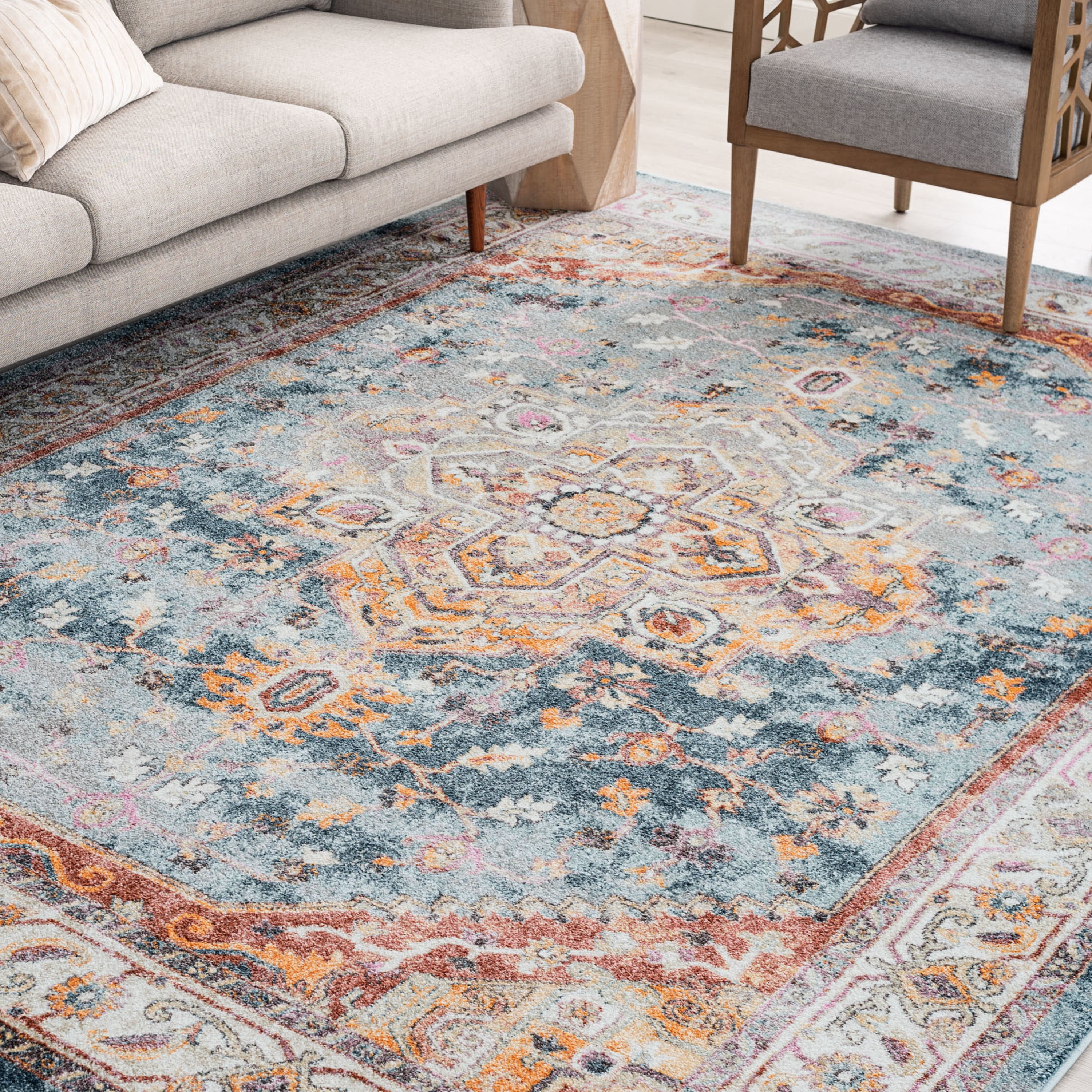 5x8 Traditional Denim Area Rugs for Living Room | Bedroom Rug | Dining Room Rug | Indoor Entry or Entryway Rug | Kitchen Rug | Alfombras para Salas 5'3'' x 7'3''