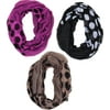 Polka Dot Infinity Scarves In Black Taupe And Purple Set of 3