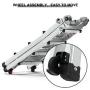 Aluminum Ladder with Wheels 17 ft Foldable Step Ladders, 300 Lbs Load Capacity Anti-Slip for Stairs Home Indoor Outdoor Roof