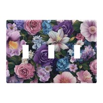 Yayeee Toggle Light Switch Wall Plate 3-Gang 6.37"x4.48" Decorative Outlet Cover, Pink and Purple Flowers