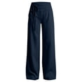 thumbnail image 7 of HBBIKVI Linen-Blend Straight-Leg Pants – Women's Full-Length Banded Waist Trousers with Tie Front for Summer, 7 of 7