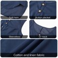 thumbnail image 4 of Mujeres Algodón Lino Chaleco Botones Tapeta Dobladillo dividido O-cuello Blusa sin mangas Sólido Romacci Chaleco de lino de algodón, 4 of 7