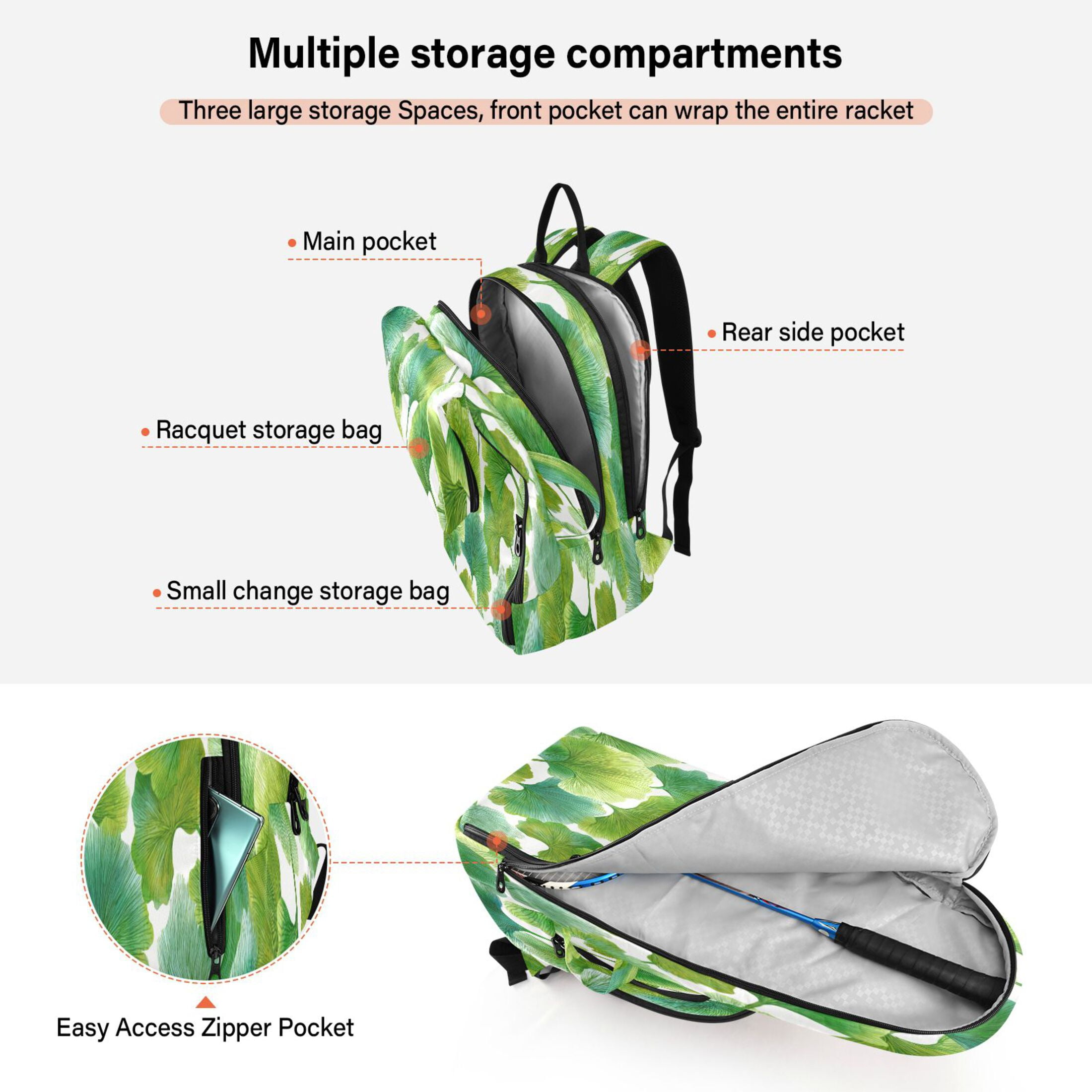 2 Racquet Holder Tennis Backpack Tennis Racket Covers Gym Bags Green Color Scheme