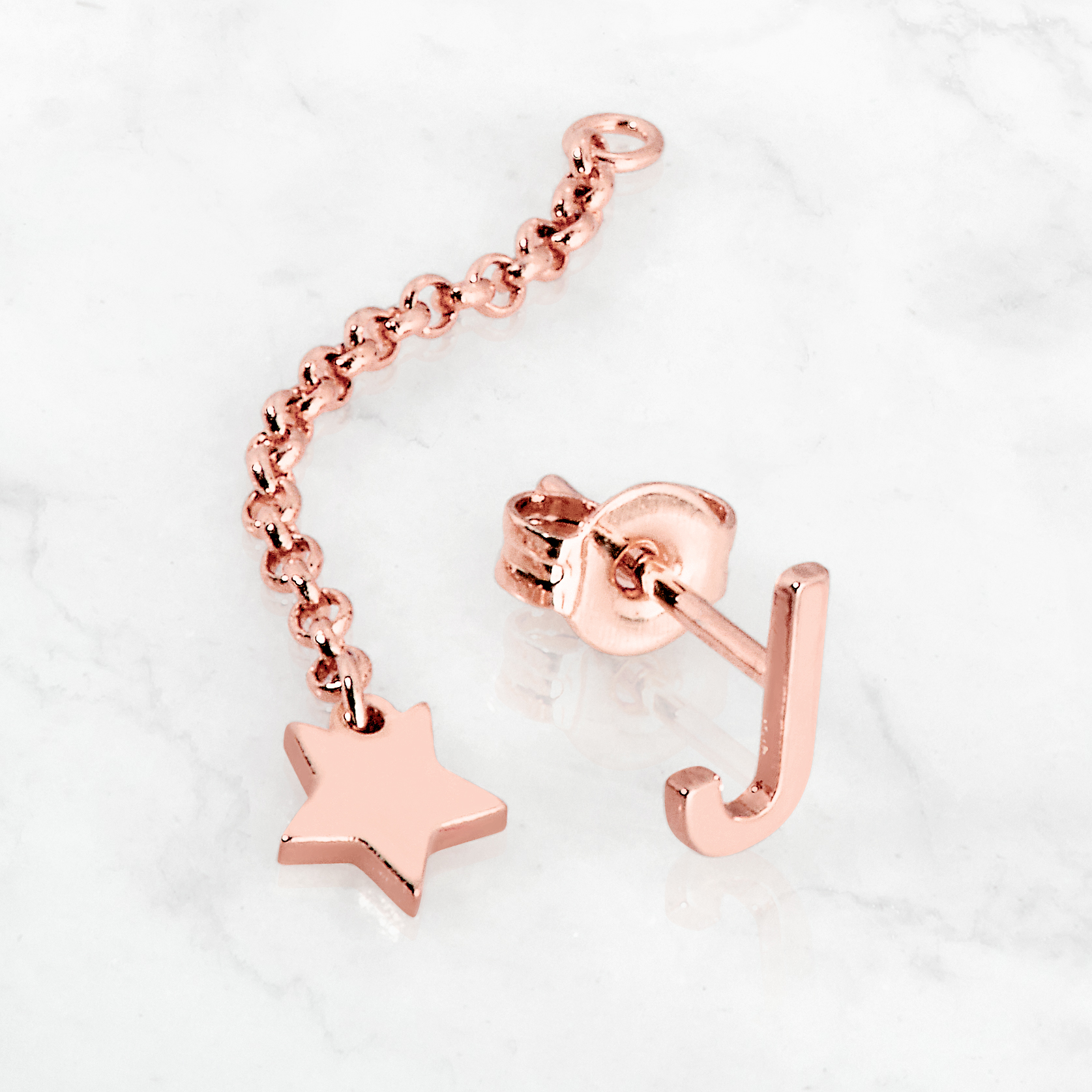 Personalized Planet Women's Initial Earring with Star Dangle Button Drop Earrings
