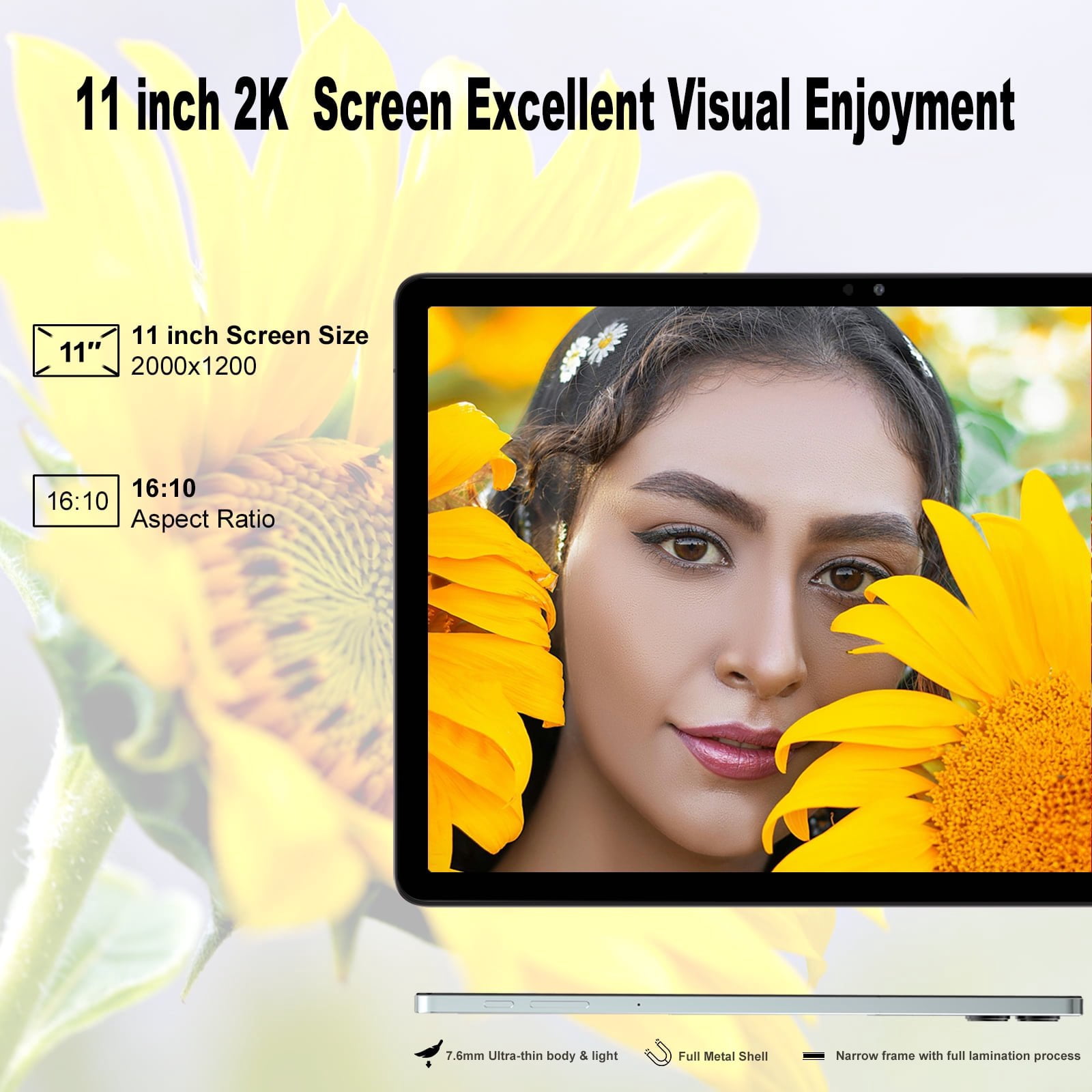 2025 Latest 11 inch Tablet Android 14 Tablet 18GB RAM 128GB ROM, 2K Display, T616 Octa Core 13MP+5MP Camera, 5G WiFi, 9000mAh Battery, With case, Pen, Keyboard