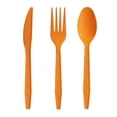 thumbnail image 1 of Zhuge Juego de cubiertos desechables de 150 piezas, juego de utensilios de plástico para uso diario, 50 tenedores, 50 cuchillos y 50 cucharas para el hogar(naranja), 1 of 4