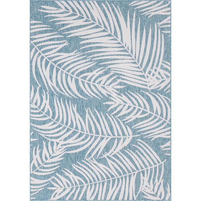 Unique Loom Outdoor Botanical Bohemian Leaves Rug 7' x 10' Rectangle Blue/Ivory