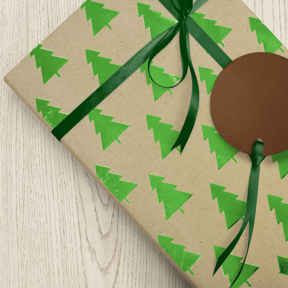 JAM Paper Brown Paper Christmas Kraft Gift Wrap Papers, with Green Christmas Trees (2 Rolls) 50 Sq ft.