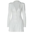 thumbnail image 5 of Women'S Elegant Deep V-Neck Long Sleeve Button Pleated Mini Blazer Dress White M, 5 of 9