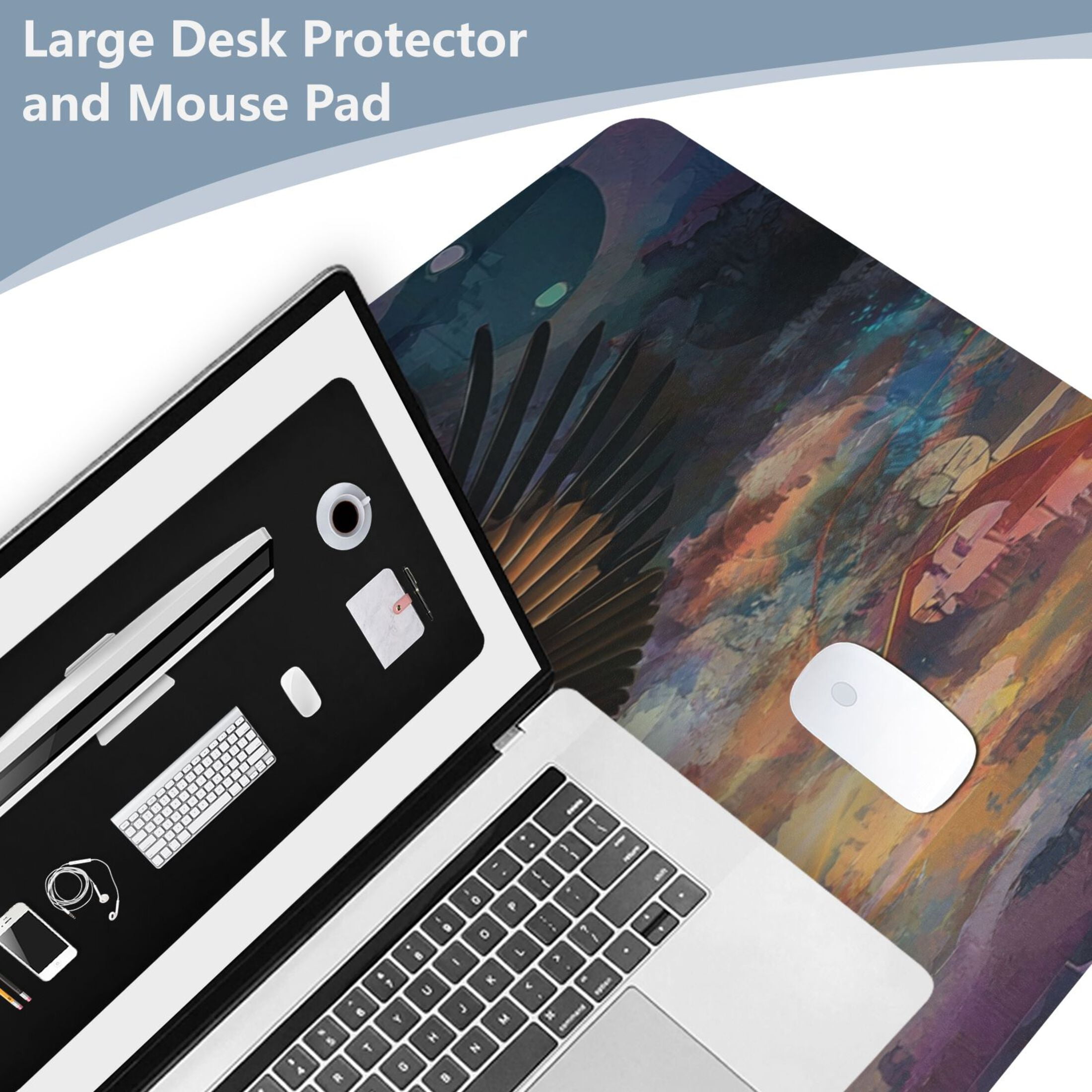 Wobogo White Eagles Soaring Gaming Mouse Pad Non-slip Leather Desk Mat Water Resist Keyboard Pad for Gamer Office 23.6×47.2in