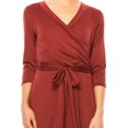 thumbnail image 4 of Moa Collection Women's Solid Wrap Dress – 3/4 Sleeve V-Neck with Waist Tie, 4 of 6