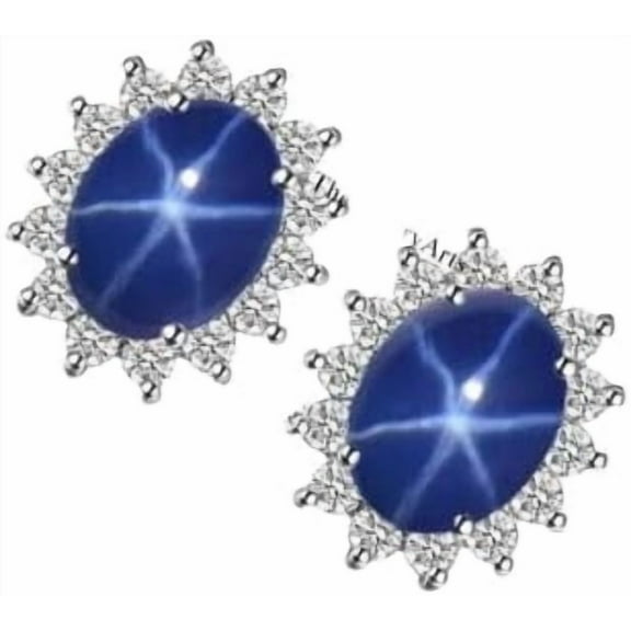 Oval Star Sapphire Earrings Elegant Blue Star Design 925 Sterling Silver Timeless Jewelry Perfect for Brides and Special Occasions Black Vermeil