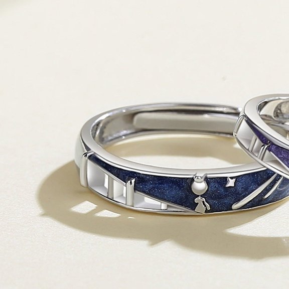 Starry Sky Ring for Lovers Adjustable Opening Couple Rings with Enamel Gel Meteor Design Fashionable High Quality Sterling Silver Gift for Women and Men
