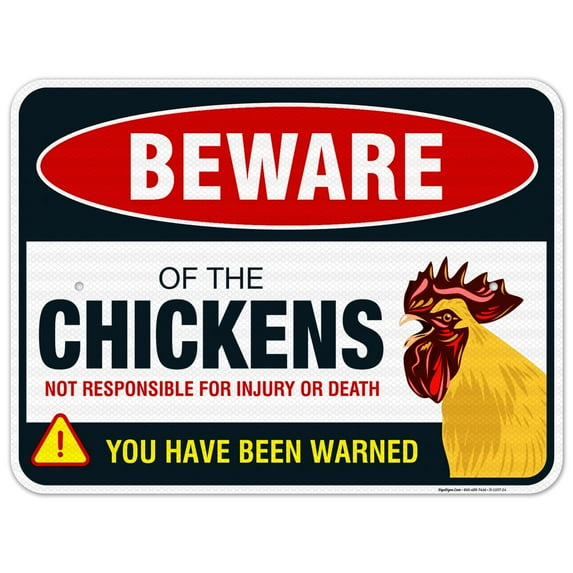 Beware of Chicken Sign, Chicken Coop Decor Gifts for Chicken Lovers, 18x24 Reflective Aluminum EGP