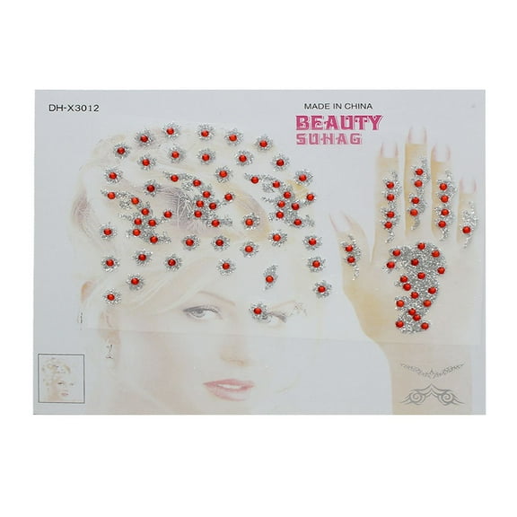 Sexy Sparkles Glitter Shimmer Temporary Tattoo Sticker Body Art Flower with Rhinestones Pattern 1 Sheet (Light Pink)