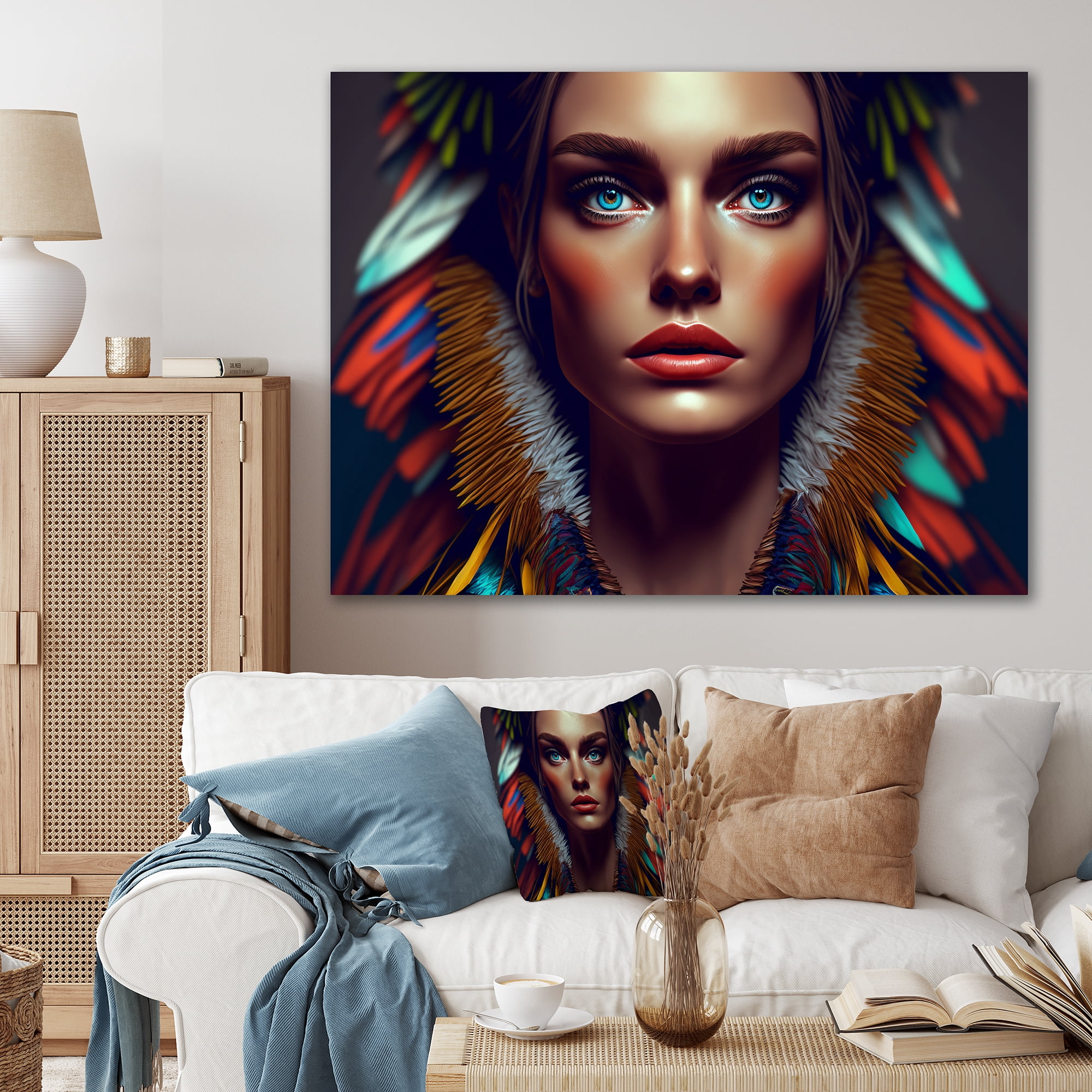 Designart Colorful Sensual Woman In Fur Coat VIII Canvas Wall Art