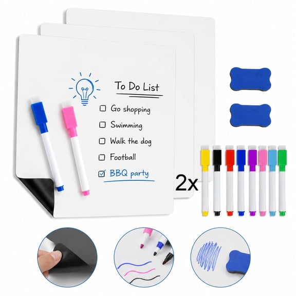 4-Pack Whiteboard Magnetic Dry Erase Board with Pen and Eraser for Any Smooth Surface ,Home Kitchen and Office Bulletin Board (12" X 8")